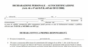 Modulo autocertificazione