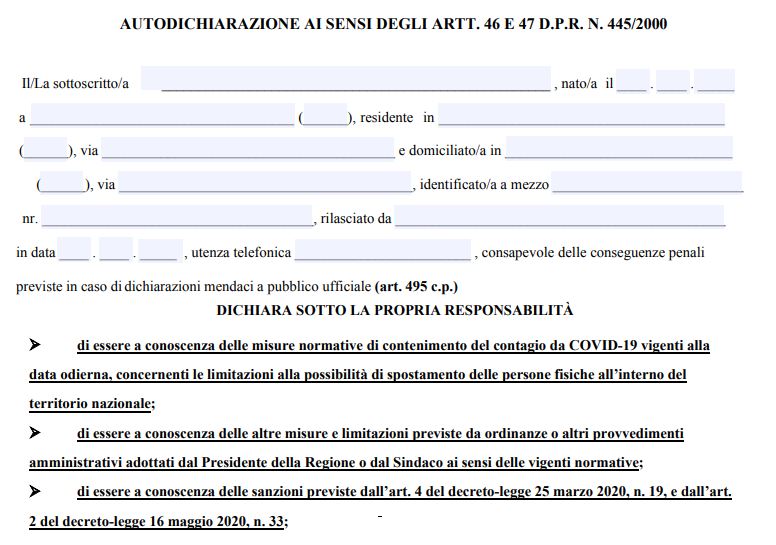 nuovo modulo autocertificazione campania lazio lombardia
