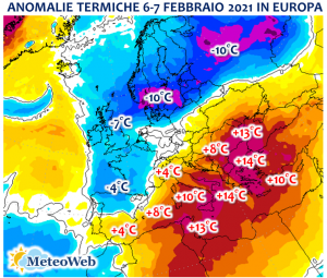 anomalie termiche europa 6 7 febbraio 2021