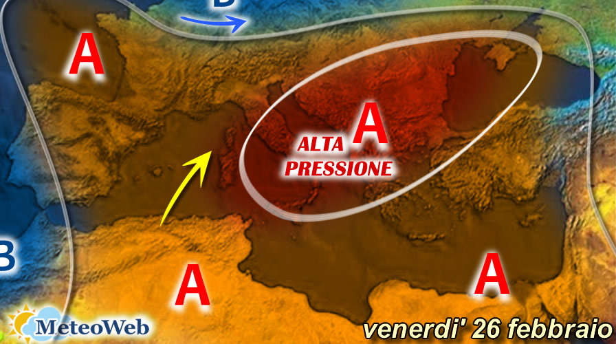previsioni meteo venerdì 26 febbraio