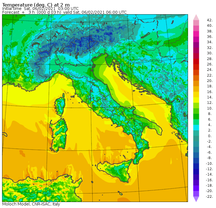 temperature minime oggi italia 6 febbraio 2021