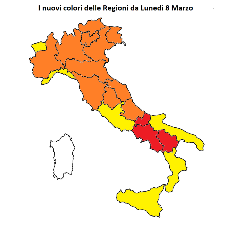 ipotesi nuovi colori regioni da lunedì 8 marzo