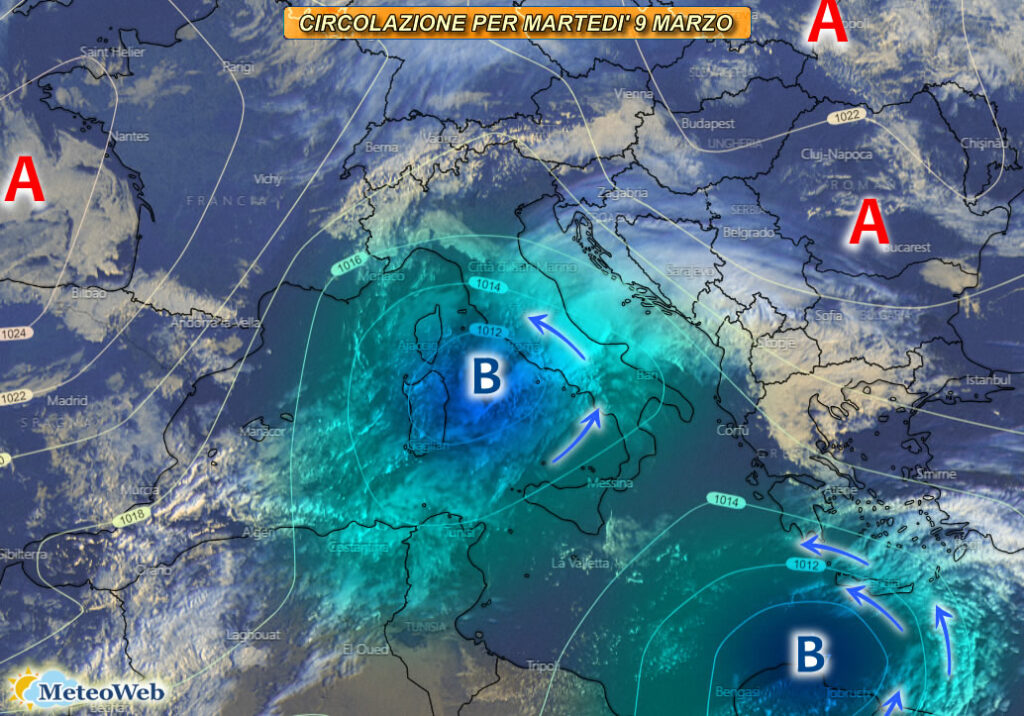 previsioni meteo martedì 9 marzo
