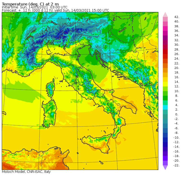 temperature massime italia oggi