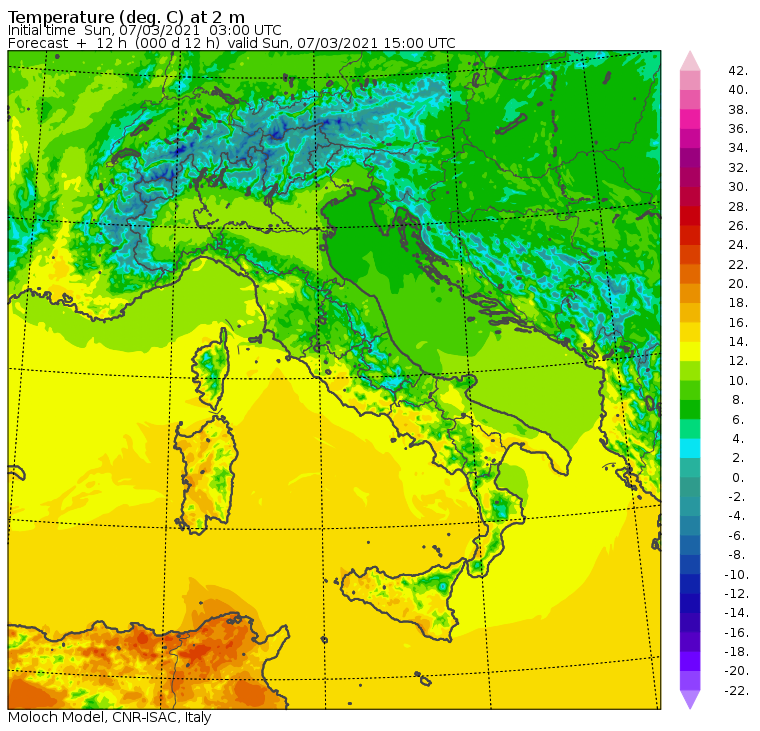 temperature massime italia oggi