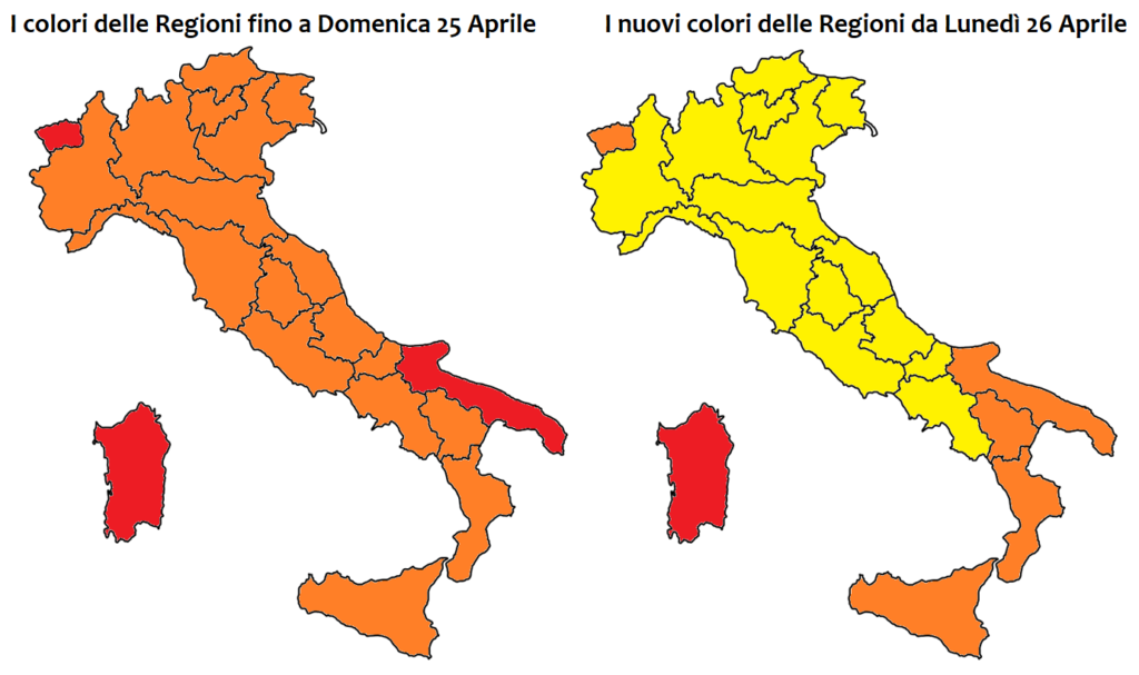 colori regioni lunedì 26 aprile