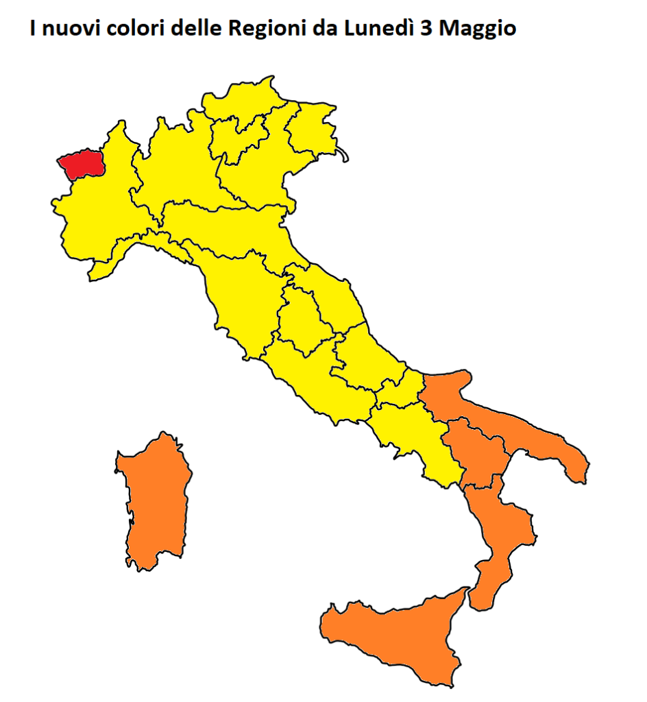 nuovi colori regioni italia lunedì 3 maggio