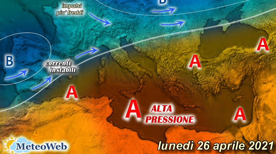 previsioni meteo lunedì 26 aprile