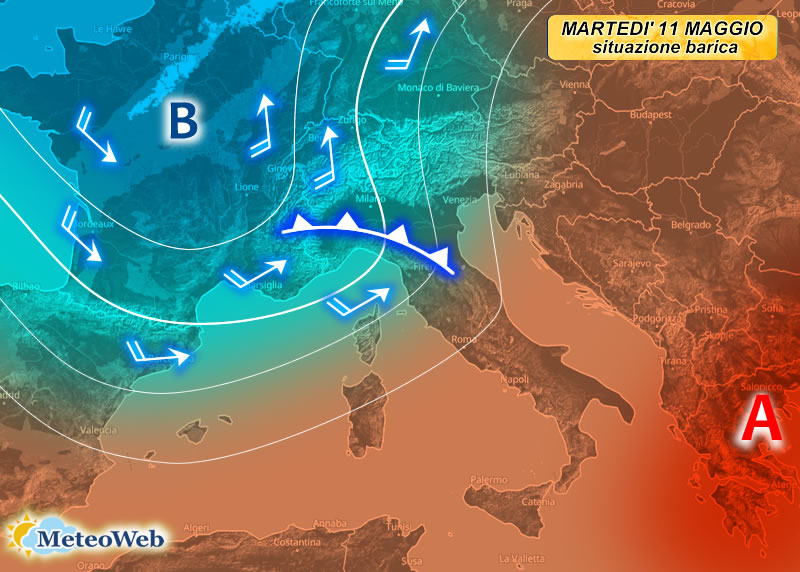 previsioni meteo martedì 11 maggio
