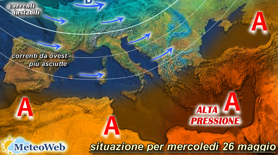 previsioni meteo mercoledì 26 maggio