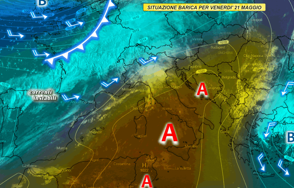previsioni meteo venerdì 21 maggio