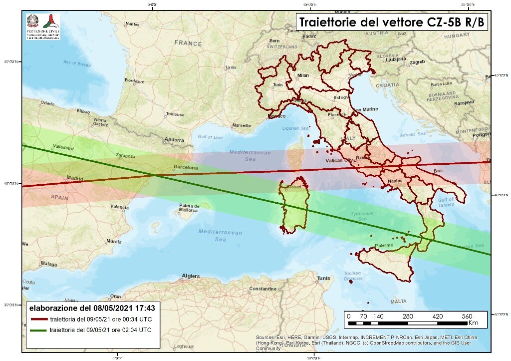 razzo cinese traiettorie italia