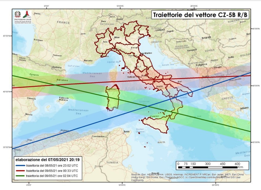 rientro razzo cinese fuori controllo traiettorie italia