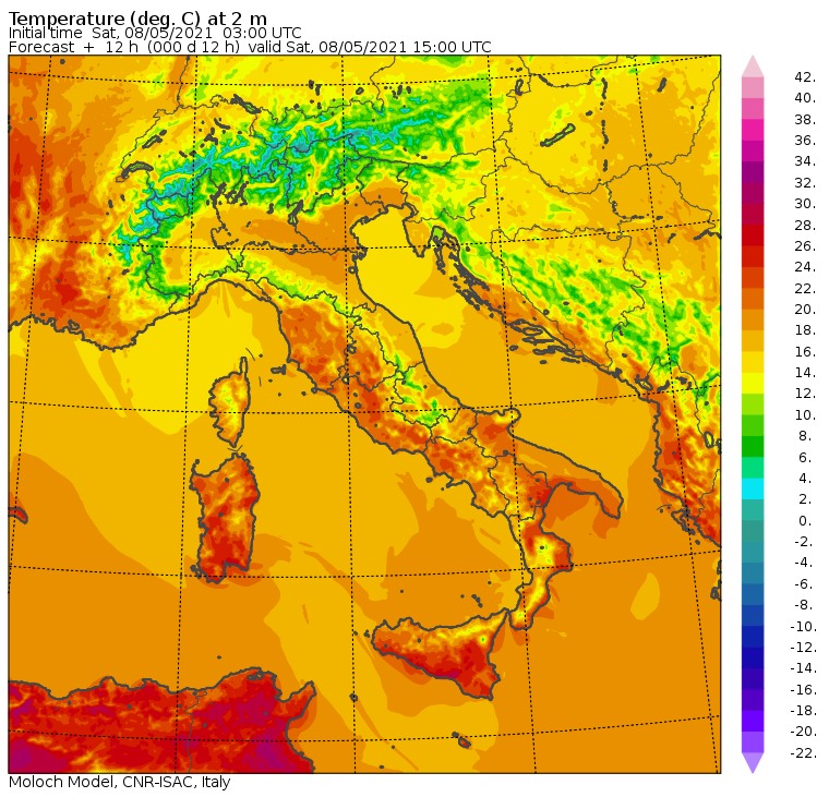 temperature massime italia oggi
