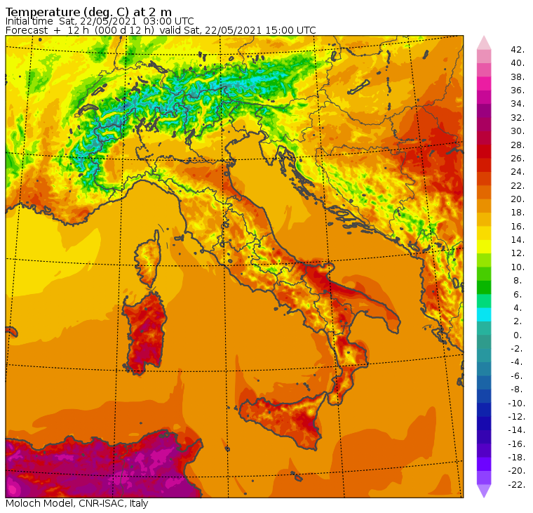 temperature massime italia oggi