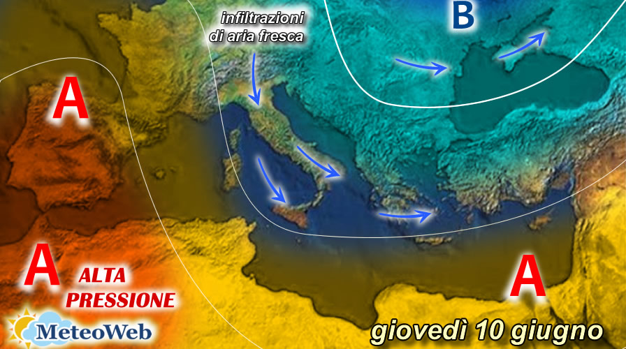 previsioni meteo giovedì 10 giugno