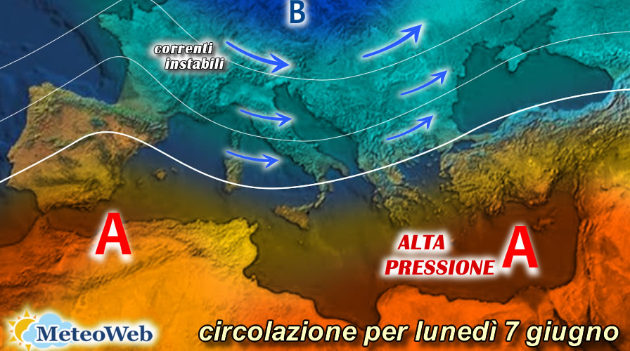 previsioni meteo lunedì 7 giugno