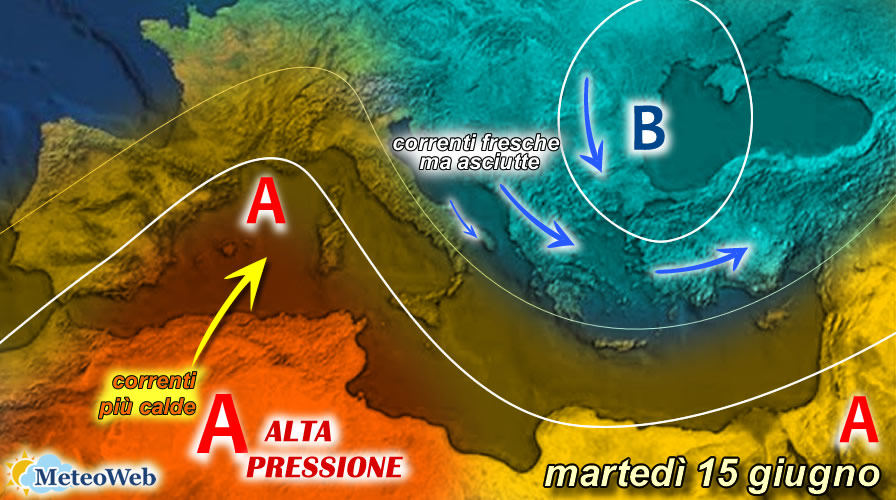 previsioni meteo martedì 15 giugno
