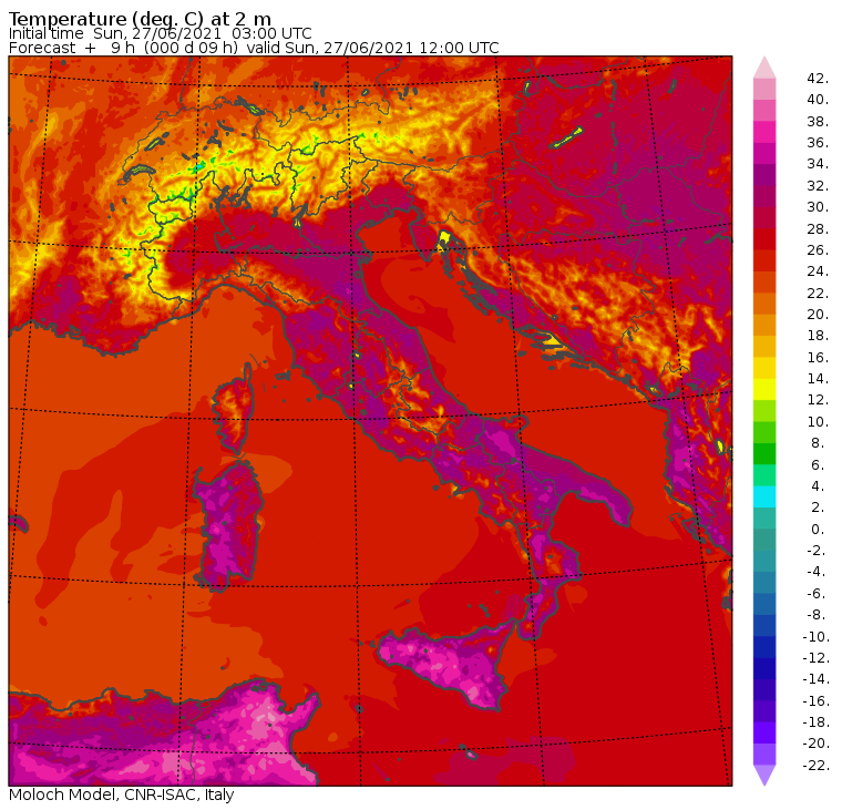 temperature massime 27 giugno 2021