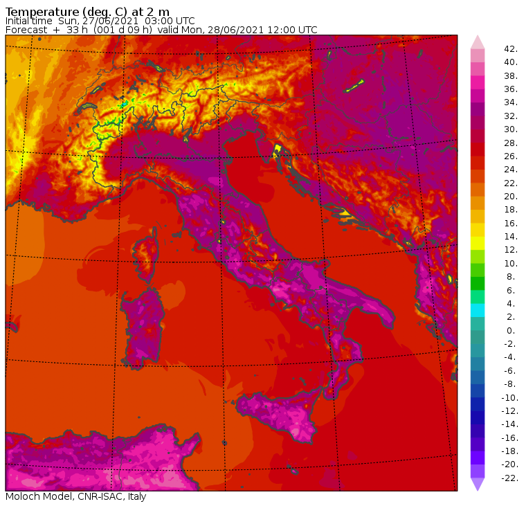 temperature massime 28 giugno 2021