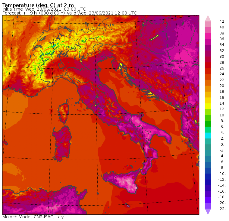 temperature massime italia 23 giugno 2021