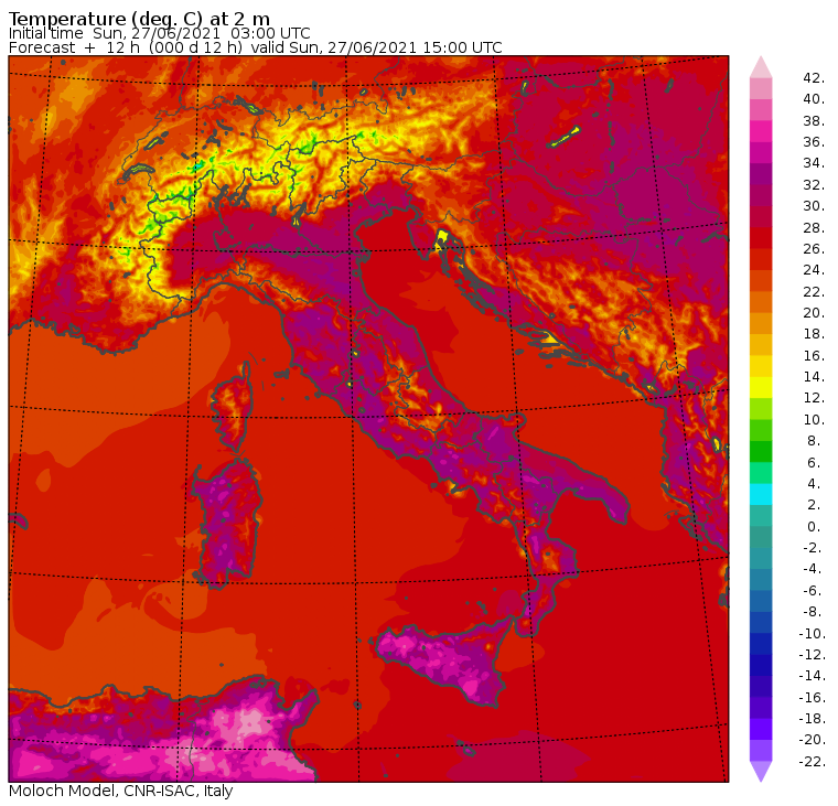 temperature massime italia oggi