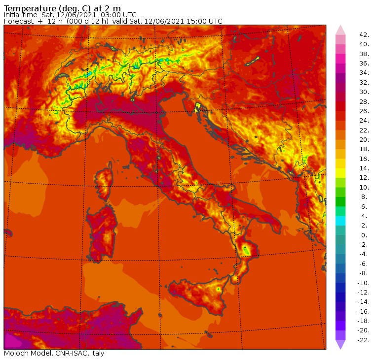 temperature massime italia oggi