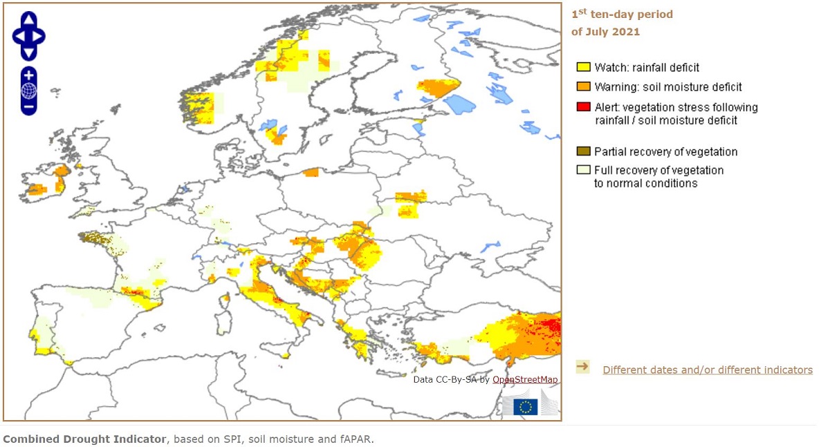 Mappa siccità EDO-prima decade luglio