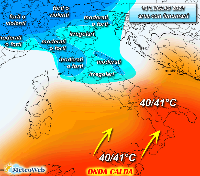 previsioni meteo piogge 13 luglio