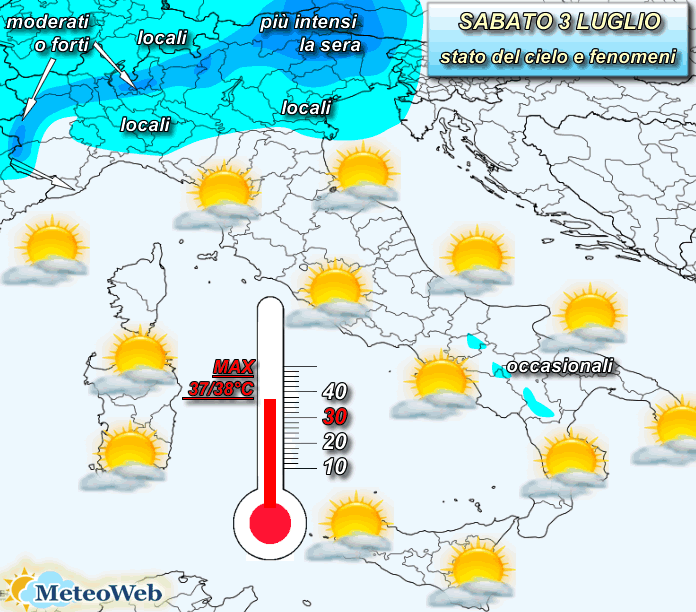 previsioni meteo piogge 3 luglio