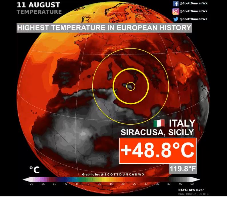 record caldo floridia siracusa 11 agosto 2021