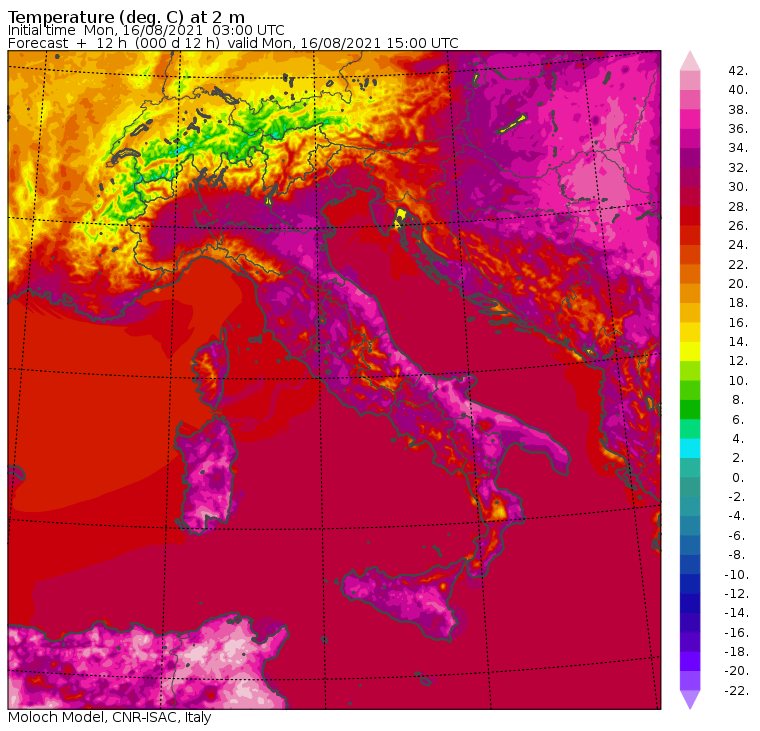 temperature massime italia oggi