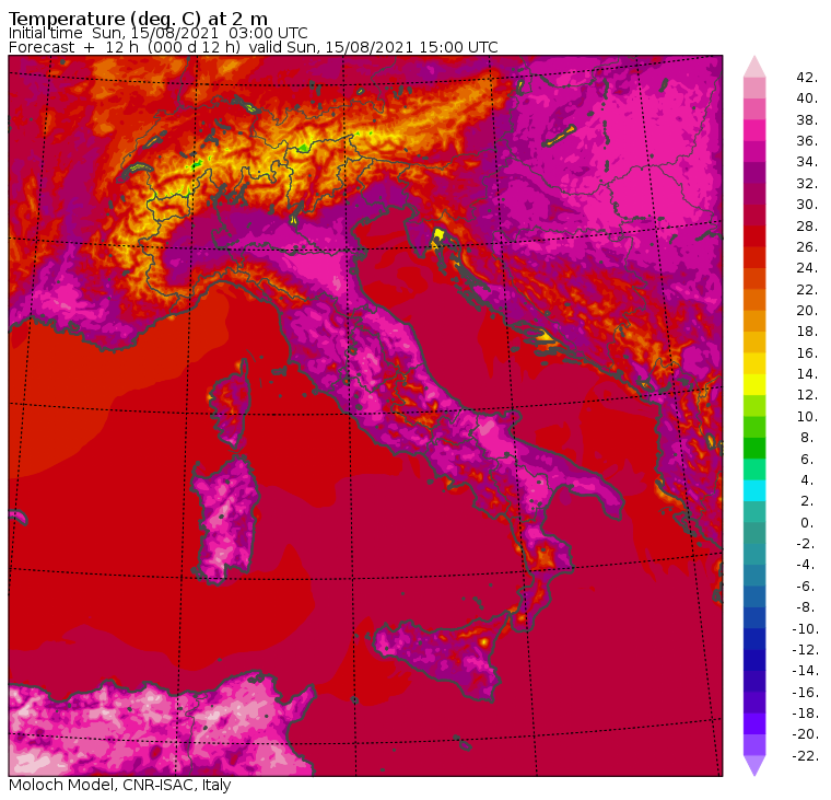 temperature massime italia oggi