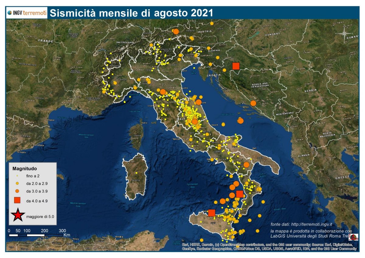 mappa sismicità agosto 2021