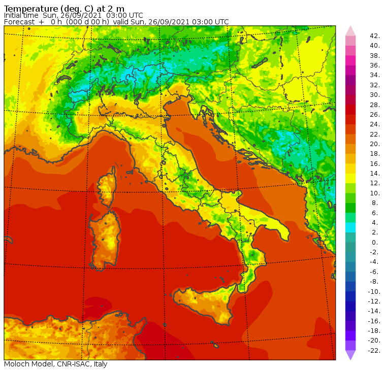 temperature minime italia oggi