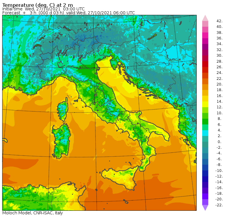 temperature minime italia oggi