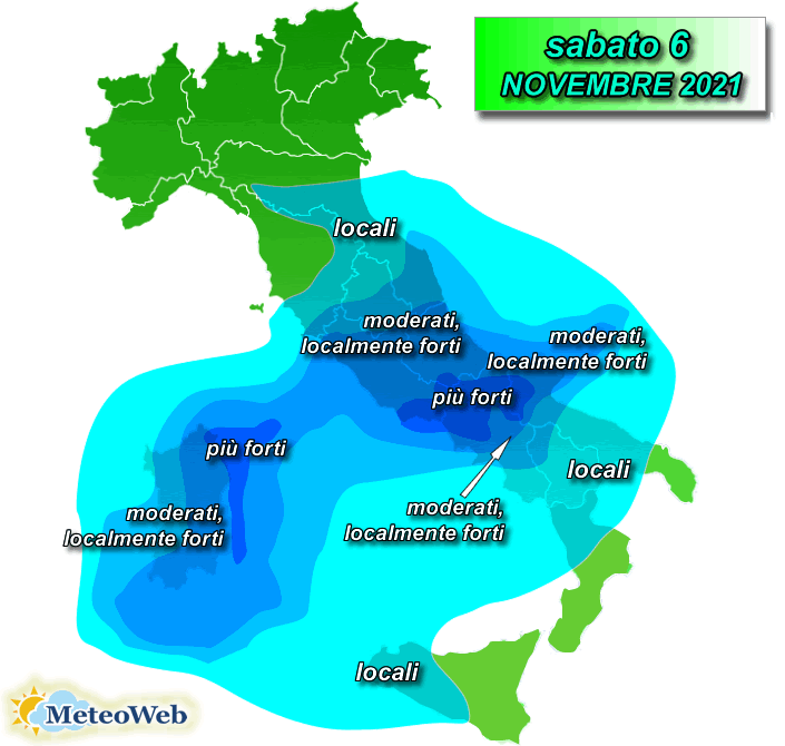 previsioni meteo piogge 6 novembre