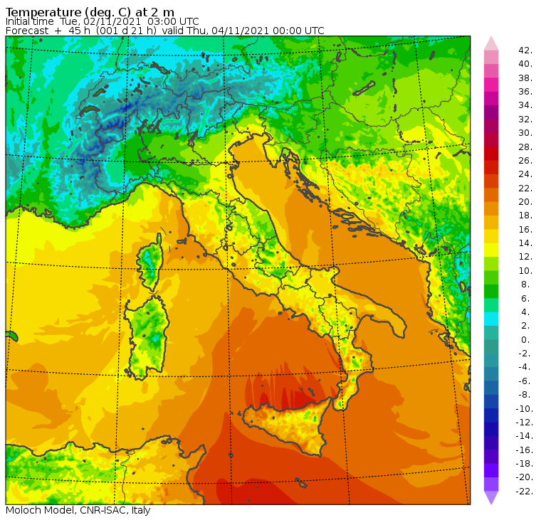 temperature italia notte tra mercoledì 3 e giovedì 4 novembre
