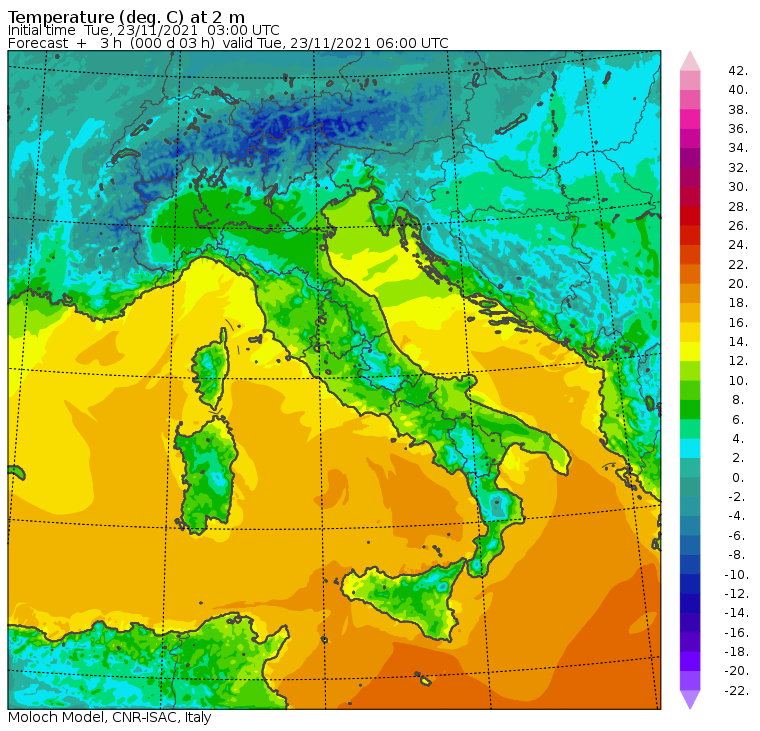 temperature minime italia oggi