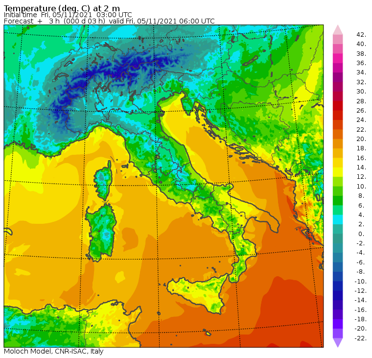 temperature minime italia oggi