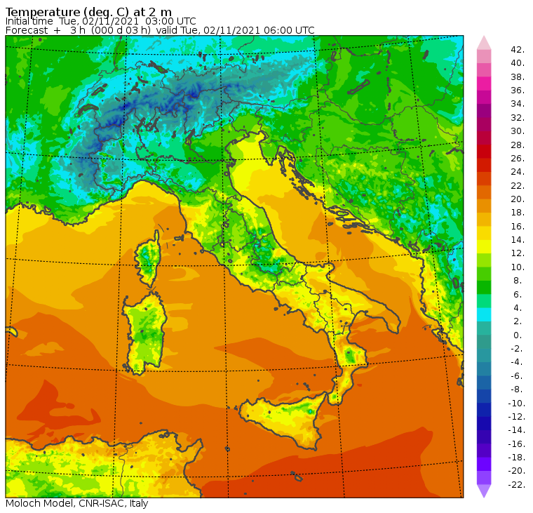 temperature minime italia oggi
