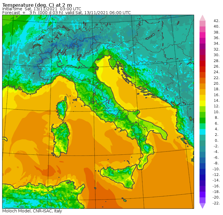 temperature minime italia oggi