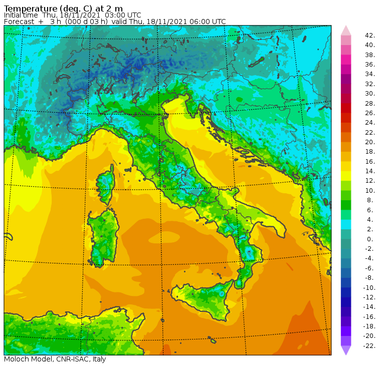 temperature minime italia oggi
