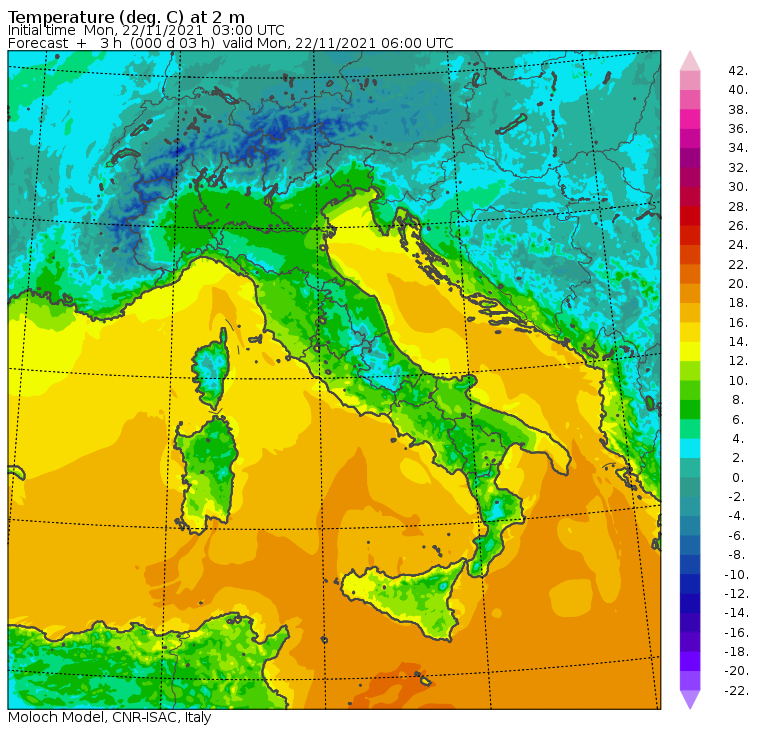 temperature minime italia oggi