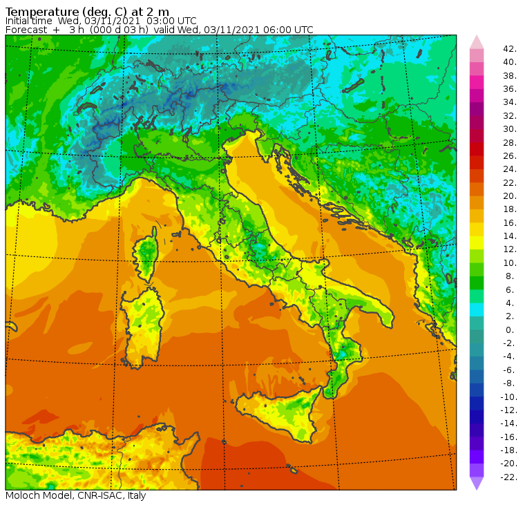 temperature minime italia oggi