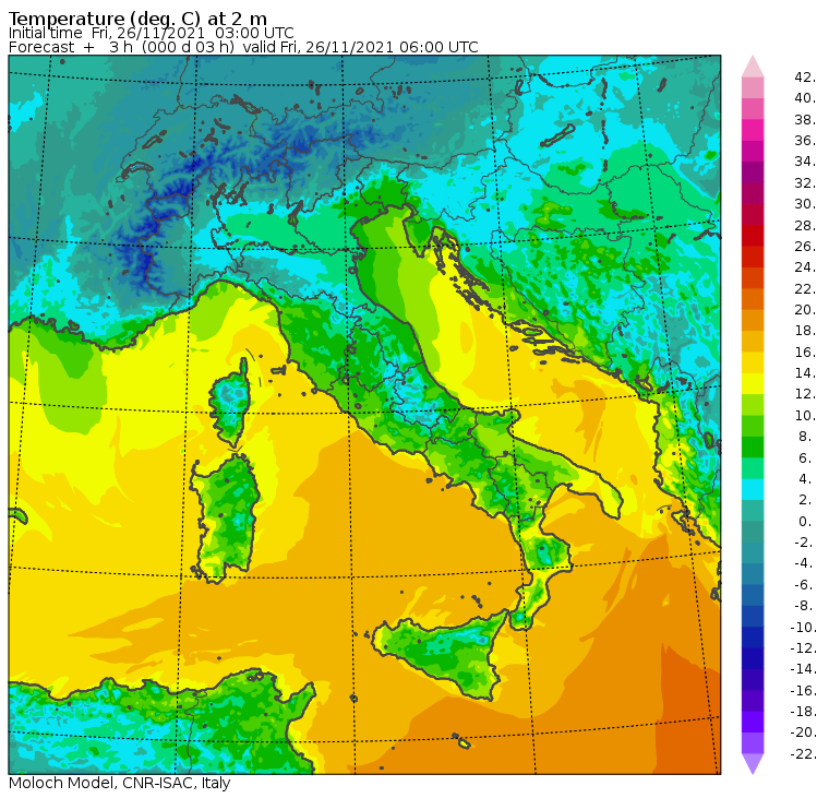 temperature minime italia oggi