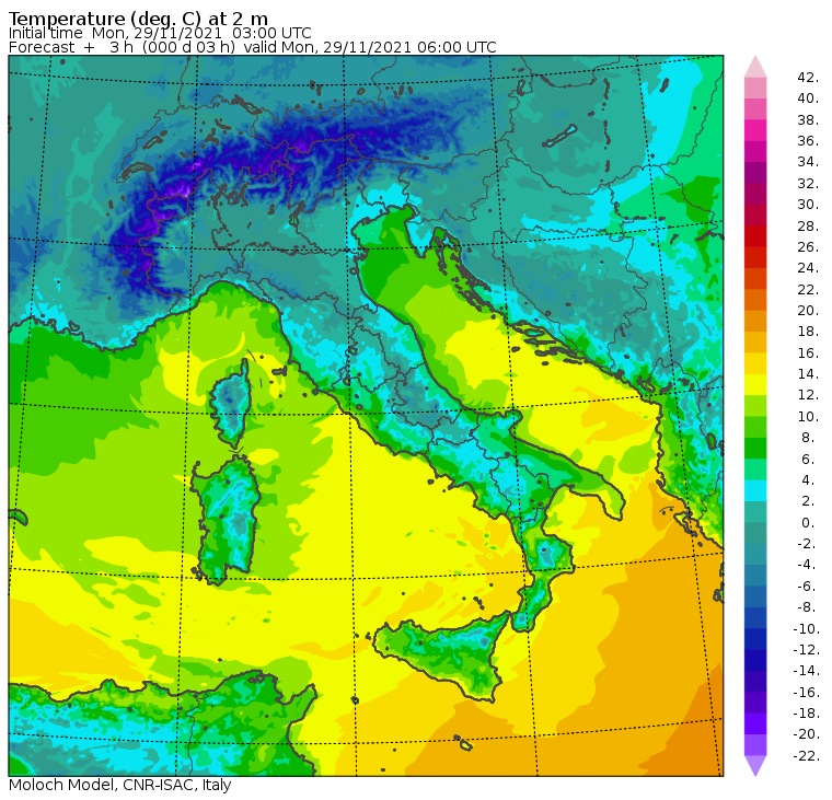 temperature minime italia oggi