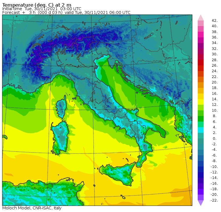 temperature minime italia oggi