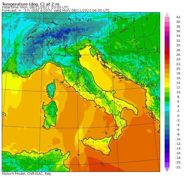 temperature minime italia oggi