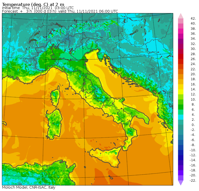 temperature minime italia oggi